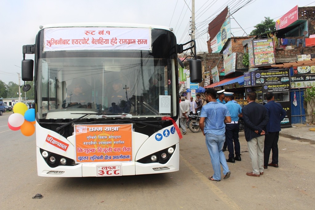 लुम्बिनीका विद्युतीय बस सञ्चालनमा